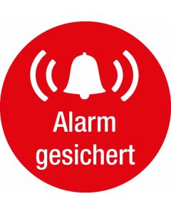 Alarmgesichert rund rot mit Symbol