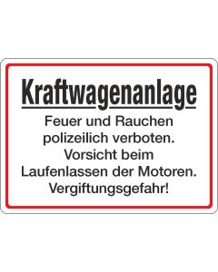 Parkplatzhinweisschild Kraftwagenanlage