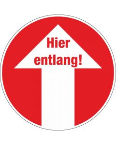 Bodenaufkleber Rund Hier entlang! Schrift in der Spitze