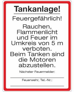 Brandschutzbeschilderung Tankanlage 