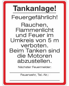 Brandschutzbeschilderung Tankanlage