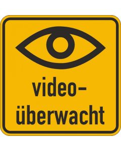 Videoüberwacht gelb mit Symbol Auge