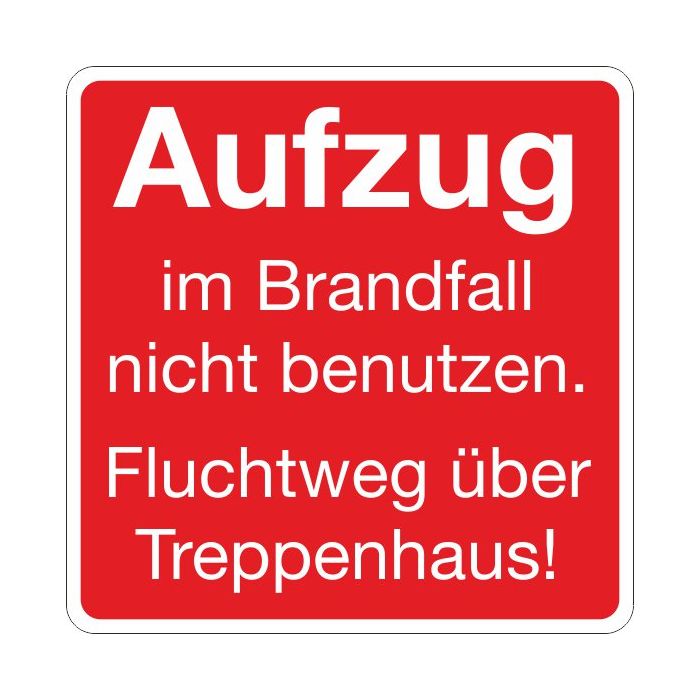 Brandschutzbeschilderung Aufzug im Brandfall Fluchtweg nach StVO DIN 4066