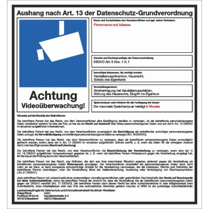 Videoüberwachung nach Art. 13 groß