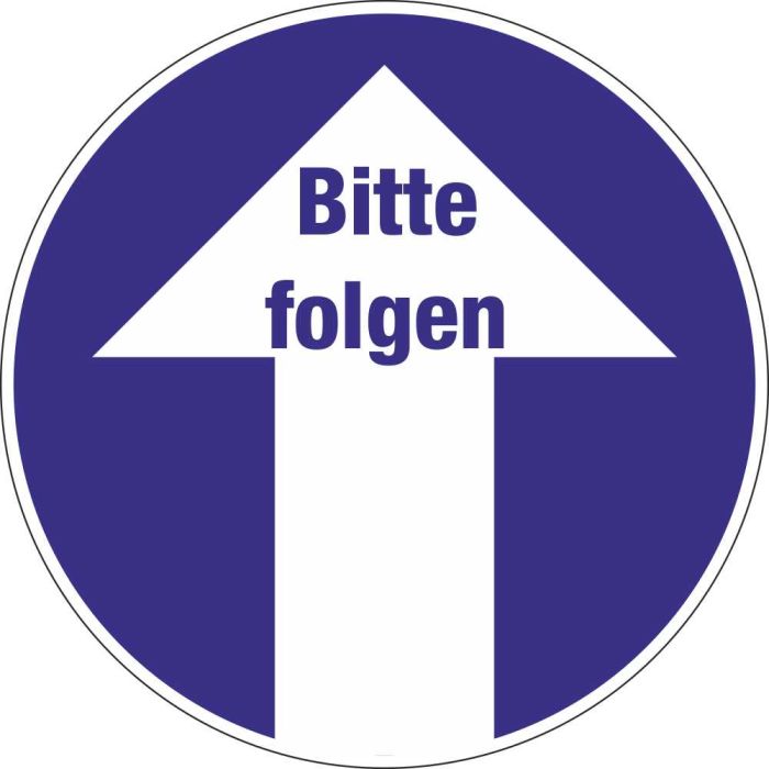 Bodenaufkleber Rund Bitte folgen! Schrift in der Spitze
