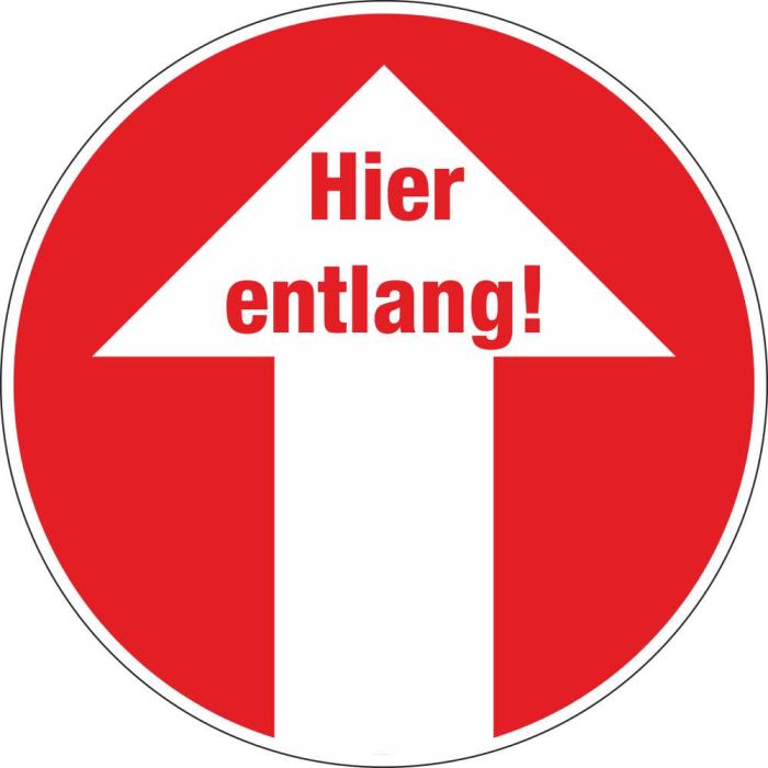 Bodenaufkleber Rund Hier entlang! Schrift in der Spitze