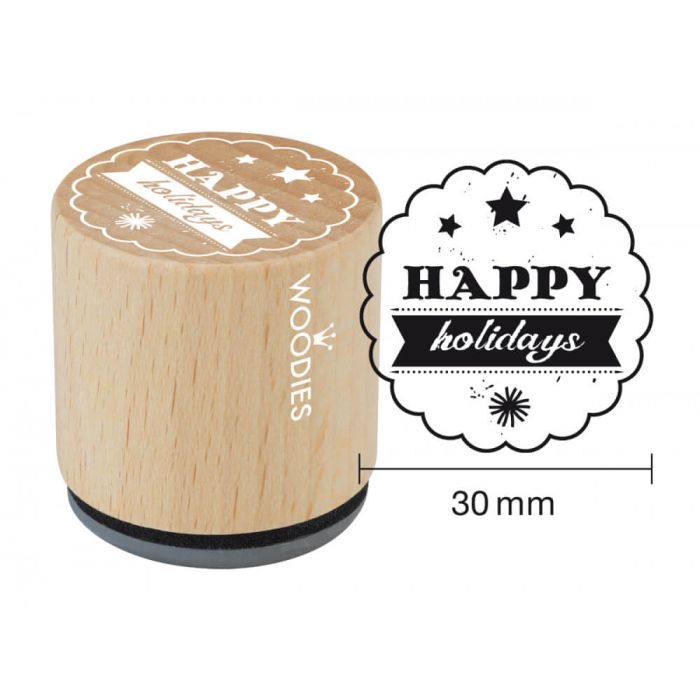 Woodies Rubber Stamp - Happy Holidays